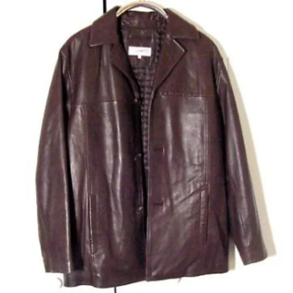 Vtg Brown Leather Calvin Klein Blazer Button Leather Jacket Sz M